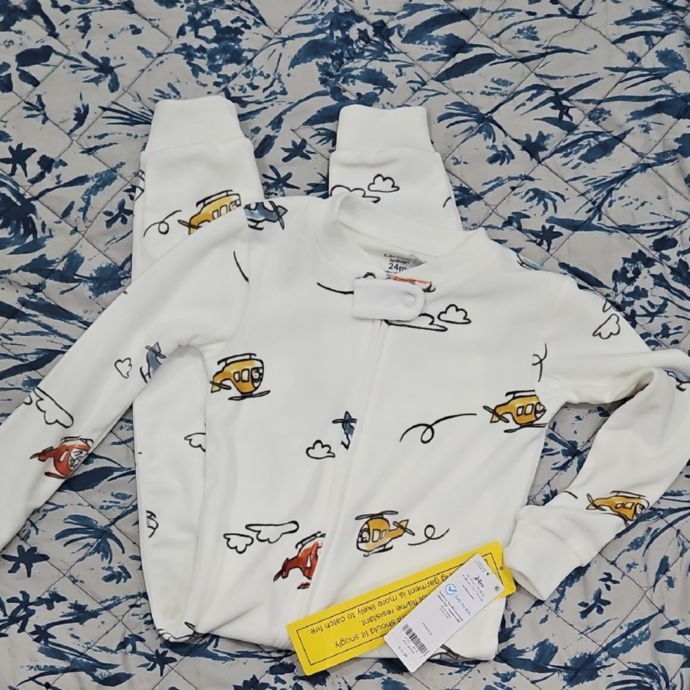 Carter's White and Yellow Airplane Print Pajama Set